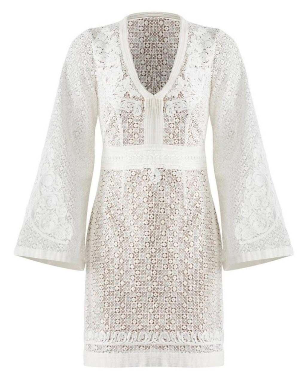 The Kooples White Lace Mini Dress Bell Sleeves Size S